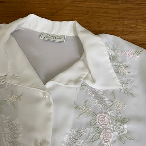 Vintage Semi Sheer White Floral Button Down