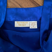 Load image into Gallery viewer, Vintage Victoria’s Secret Gold Label Blue Satin Tank Too
